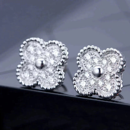 [Lumi Jewellery]CLOVER 1 MOTIFS DIAMOND STUD EARRINGS SILVER