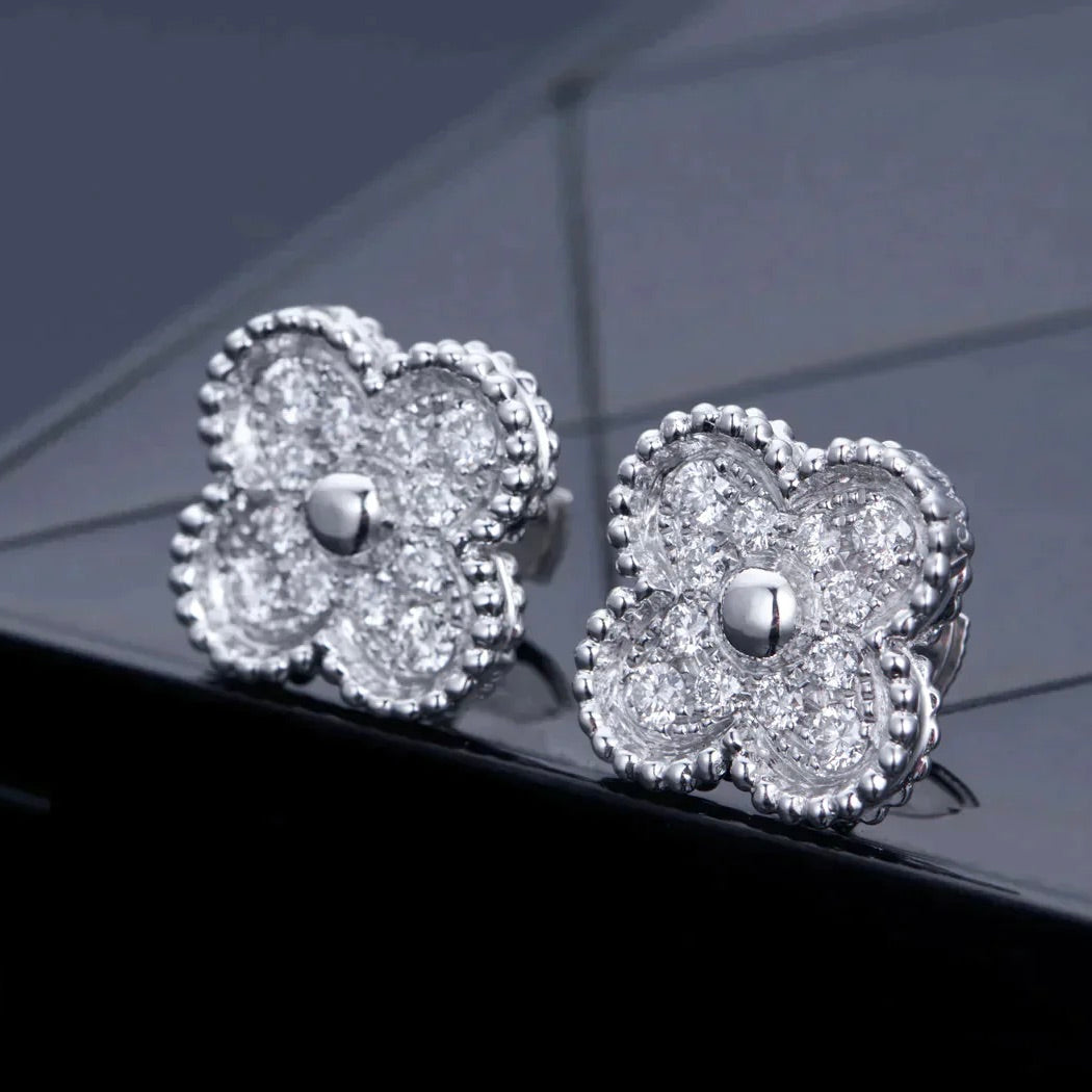 [Lumi Jewellery]CLOVER 1 MOTIFS DIAMOND STUD EARRINGS SILVER