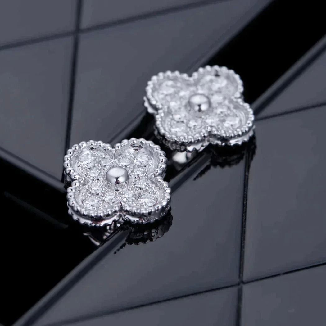 [Lumi Jewellery]CLOVER 1 MOTIFS DIAMOND STUD EARRINGS SILVER