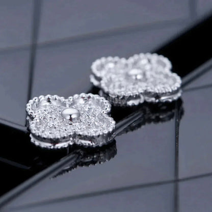 [Lumi Jewellery]CLOVER 1 MOTIFS DIAMOND STUD EARRINGS SILVER