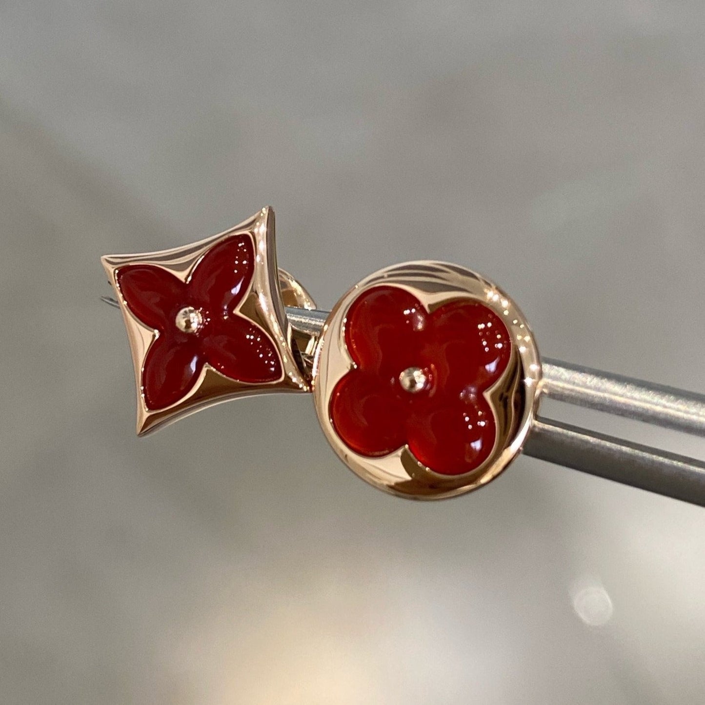 [Lumi Jewellery]STAR AND SUN PINK GOLD CARNELIAN STUD EARRINGS