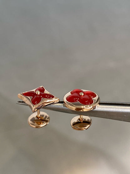 [Lumi Jewellery]STAR AND SUN PINK GOLD CARNELIAN STUD EARRINGS