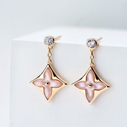 [Lumi Jewellery]DOUBLE STAR PINK GOLD MOP DROP EARRINGS
