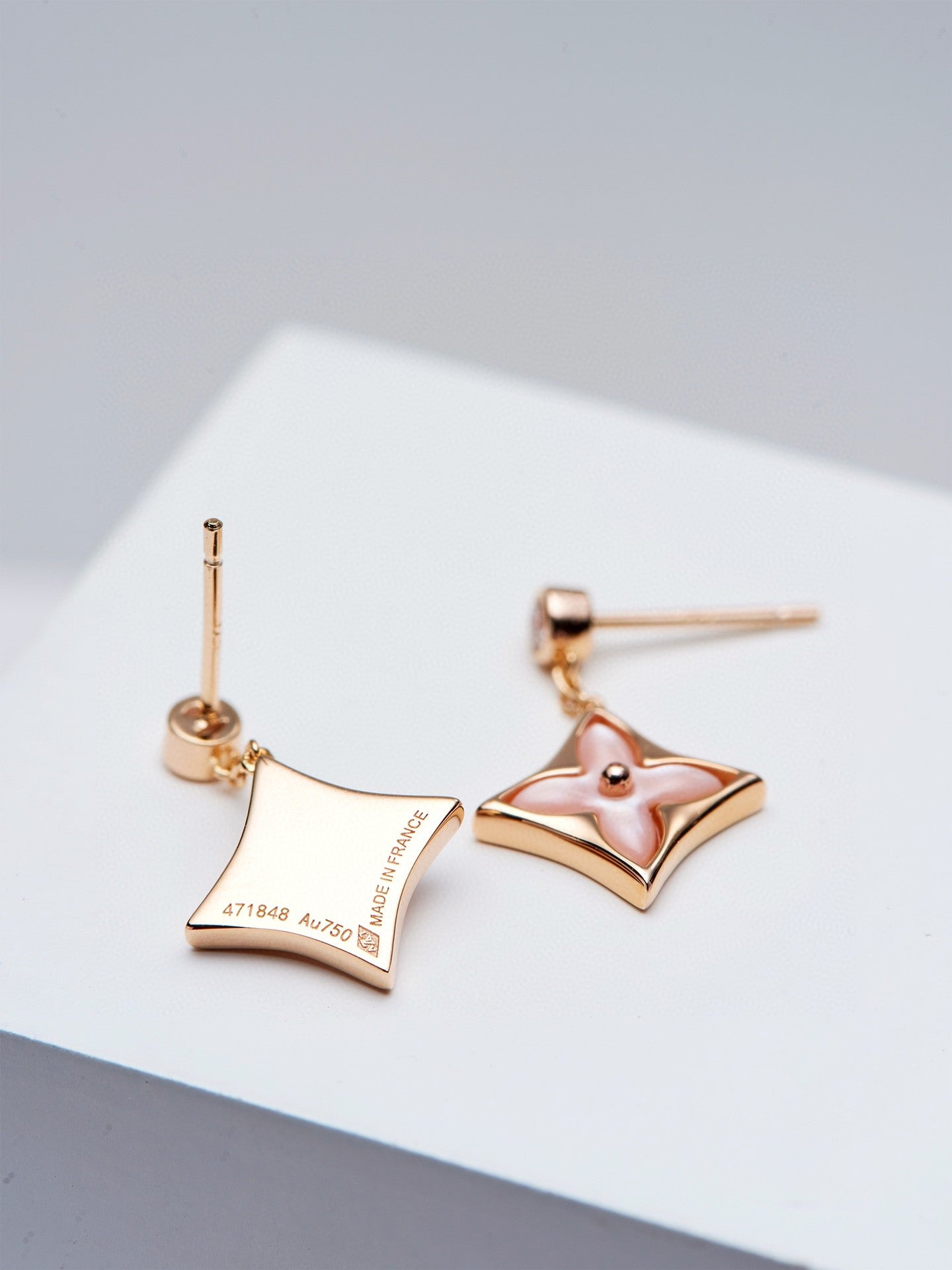 [Lumi Jewellery]DOUBLE STAR PINK GOLD MOP DROP EARRINGS