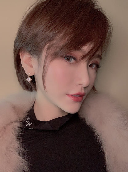 [Lumi Jewellery]DOUBLE STAR PINK GOLD MOP DROP EARRINGS