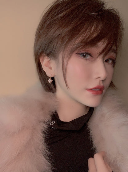 [Lumi Jewellery]DOUBLE STAR PINK GOLD MOP DROP EARRINGS