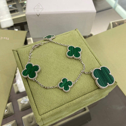 [Lumi Jewellery]CLOVER 5 MOTIFS SIVLER MALACHITE BRACELET