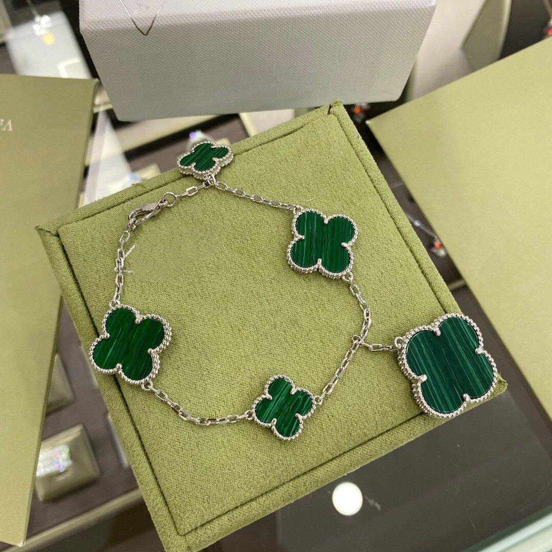 [Lumi Jewellery]CLOVER 5 MOTIFS SIVLER MALACHITE BRACELET