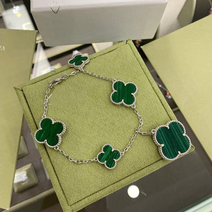 [Lumi Jewellery]CLOVER 5 MOTIFS SIVLER MALACHITE BRACELET