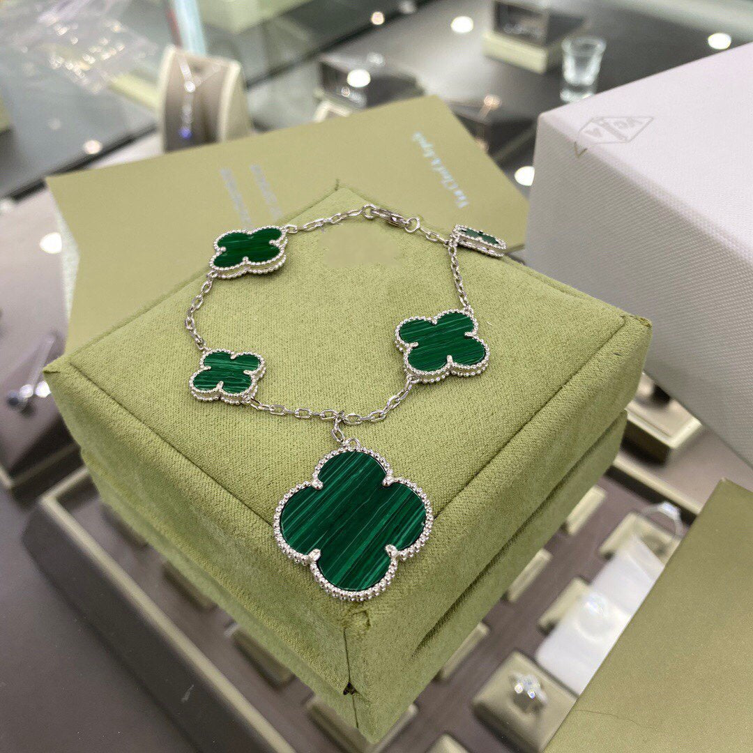 [Lumi Jewellery]CLOVER 5 MOTIFS SIVLER MALACHITE BRACELET