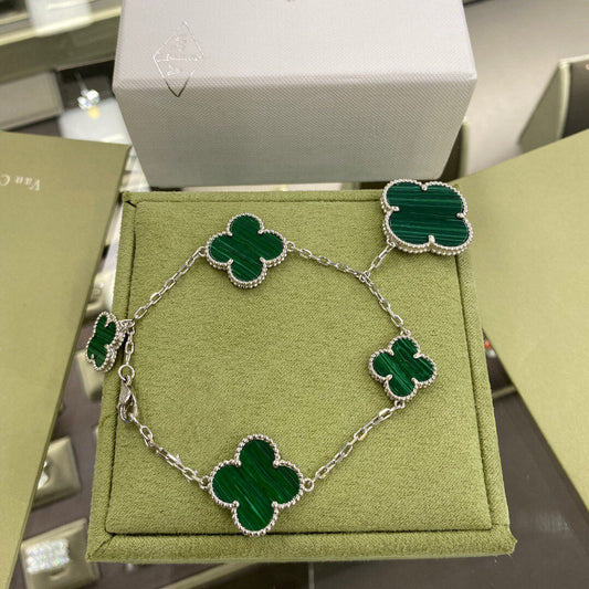 [Lumi Jewellery]CLOVER 5 MOTIFS SIVLER MALACHITE BRACELET