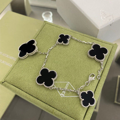 [Lumi Jewellery]CLOVER 5 MOTIFS SIVLER ONYX BRACELET