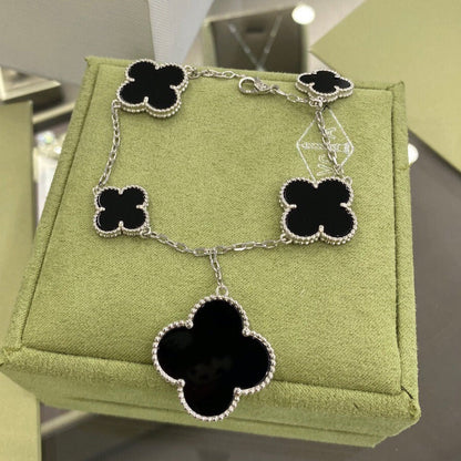 [Lumi Jewellery]CLOVER 5 MOTIFS SIVLER ONYX BRACELET