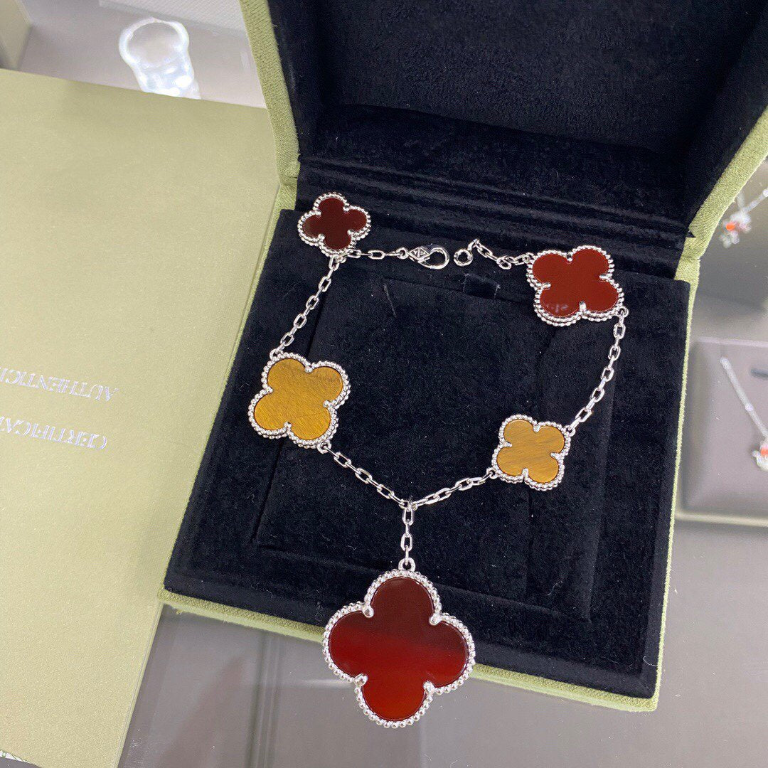 [Lumi Jewellery]CLOVER 5 MOTIFS SIVLER CARNELIAN TIGER EYE BRACELET