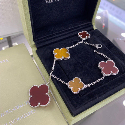 [Lumi Jewellery]CLOVER 5 MOTIFS SIVLER CARNELIAN TIGER EYE BRACELET
