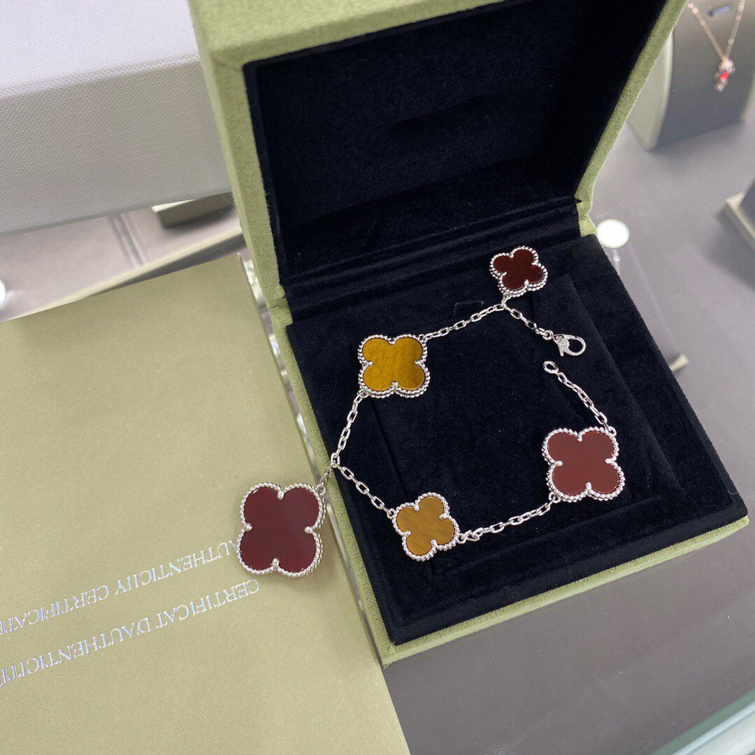 [Lumi Jewellery]CLOVER 5 MOTIFS SIVLER CARNELIAN TIGER EYE BRACELET