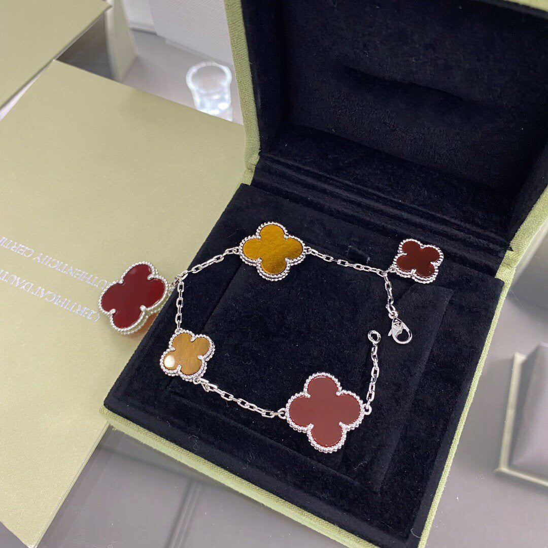 [Lumi Jewellery]CLOVER 5 MOTIFS SIVLER CARNELIAN TIGER EYE BRACELET