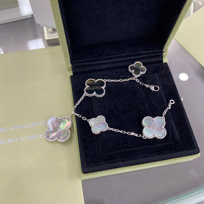 [Lumi Jewellery]CLOVER 5 MOTIFS SIVLER DARK MOP BRACELET