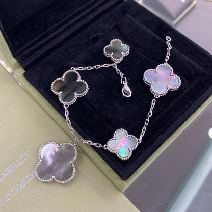[Lumi Jewellery]CLOVER 5 MOTIFS SIVLER DARK MOP BRACELET