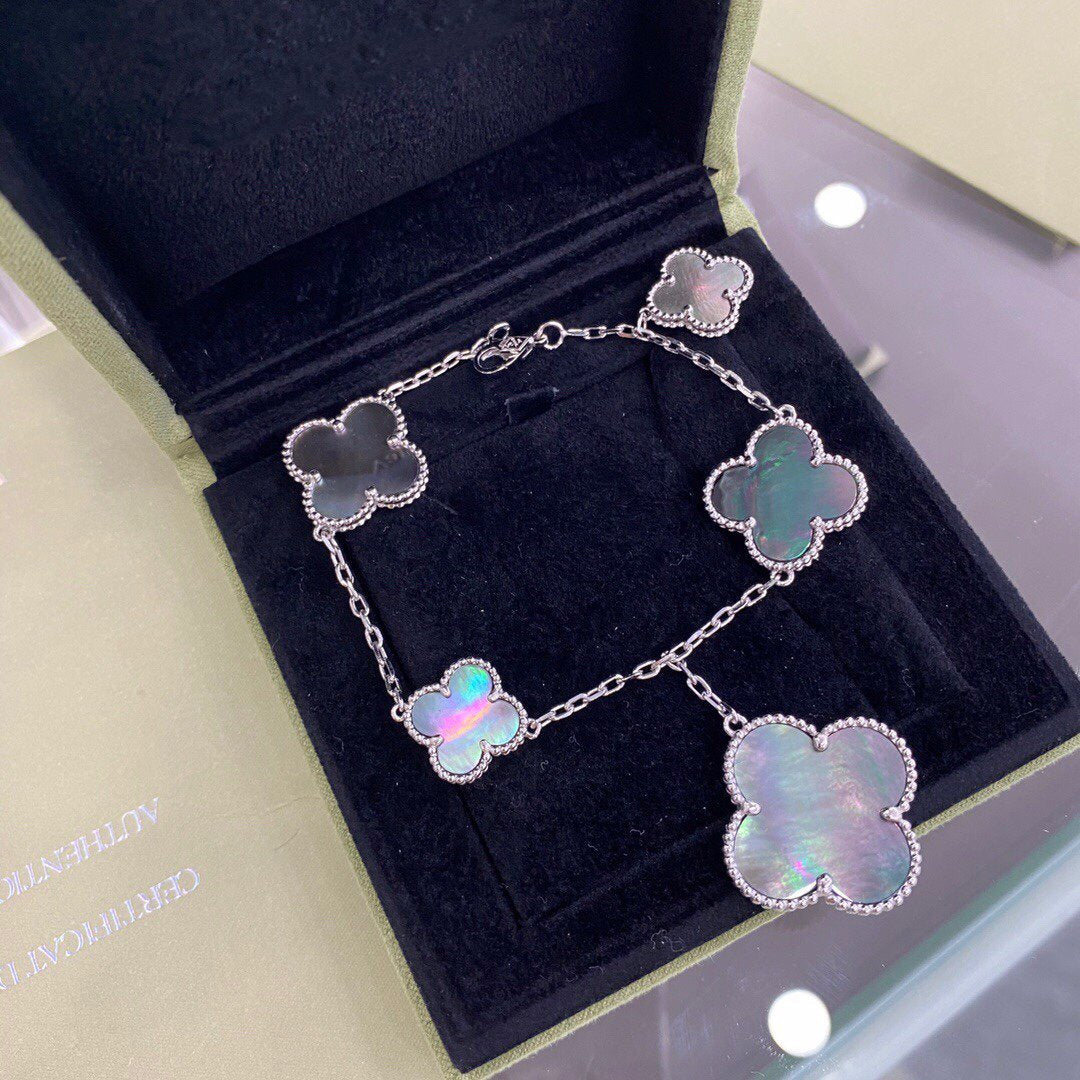[Lumi Jewellery]CLOVER 5 MOTIFS SIVLER DARK MOP BRACELET