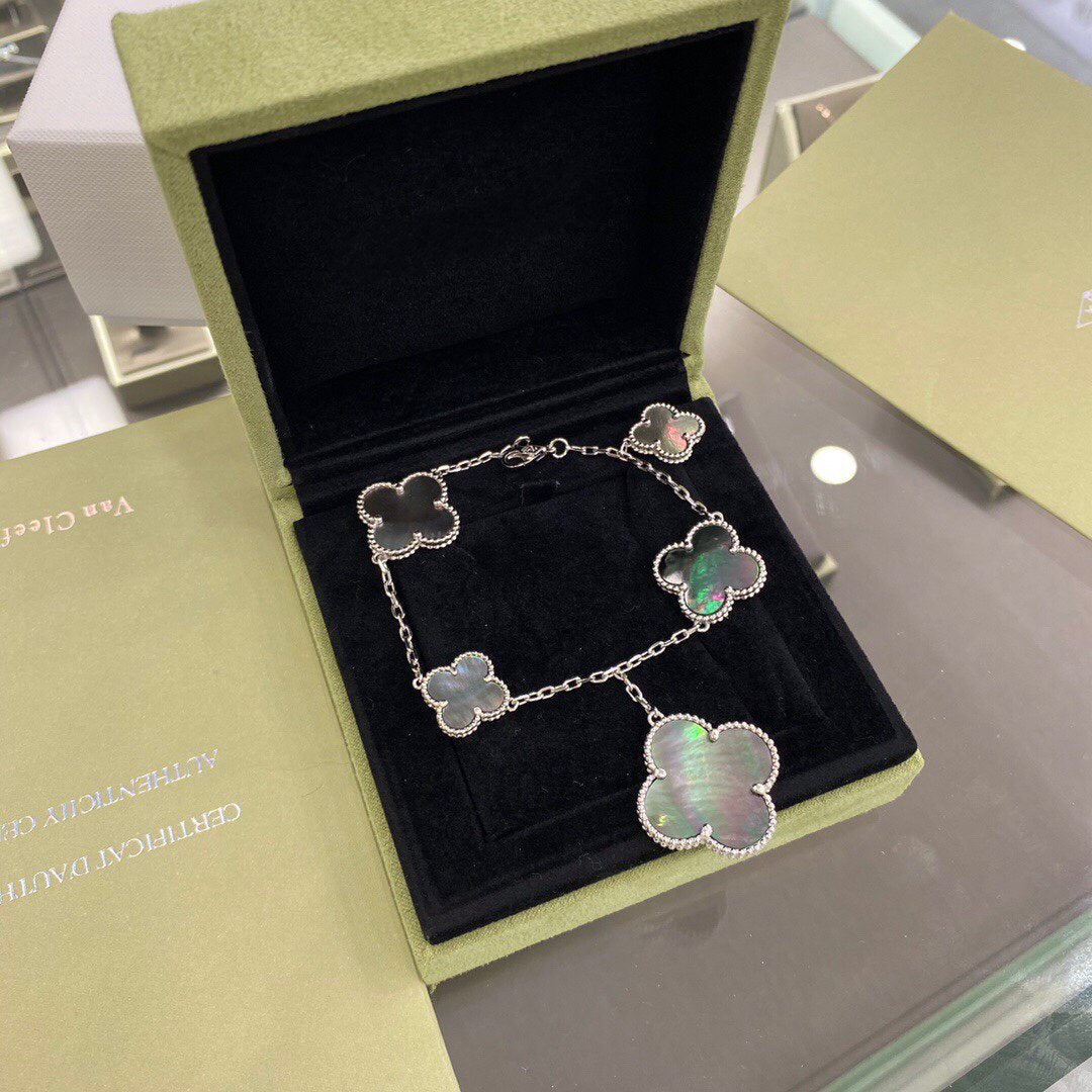 [Lumi Jewellery]CLOVER 5 MOTIFS SIVLER DARK MOP BRACELET