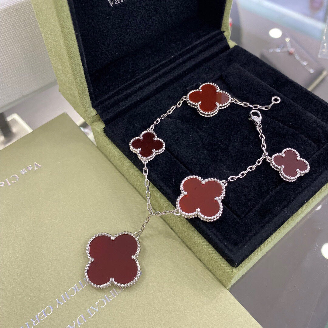 [Lumi Jewellery]CLOVER 5 MOTIFS SIVLER CARNELIAN BRACELET