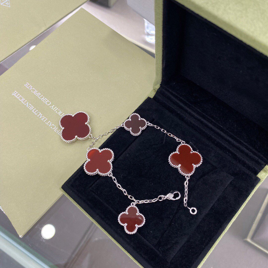 [Lumi Jewellery]CLOVER 5 MOTIFS SIVLER CARNELIAN BRACELET
