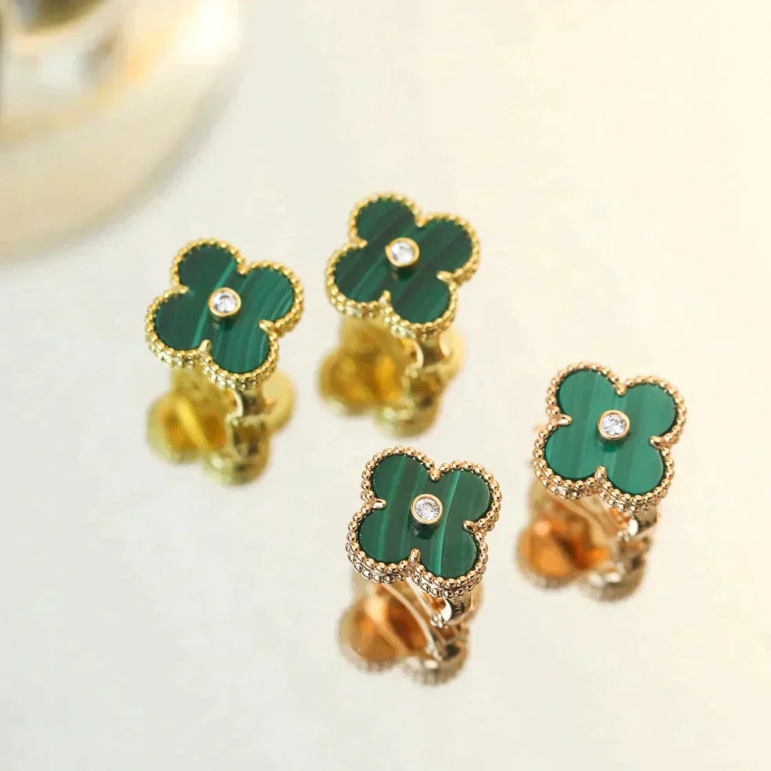[Lumi Jewellery]CLOVER MEDIUM 1 MOTIFS MALACHITE DIAMOND EARRINGS