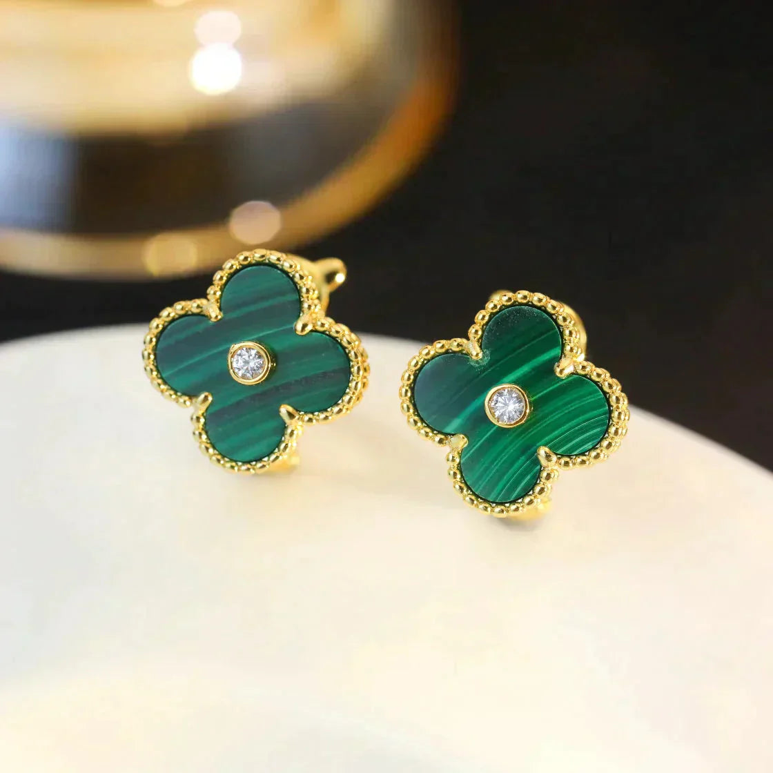 [Lumi Jewellery]CLOVER MEDIUM 1 MOTIFS MALACHITE DIAMOND EARRINGS