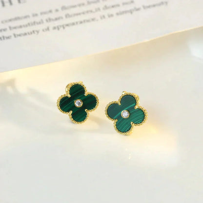 [Lumi Jewellery]CLOVER MEDIUM 1 MOTIFS MALACHITE DIAMOND EARRINGS