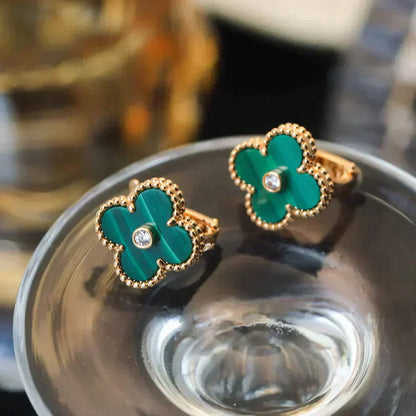[Lumi Jewellery]CLOVER MEDIUM 1 MOTIFS MALACHITE DIAMOND EARRINGS