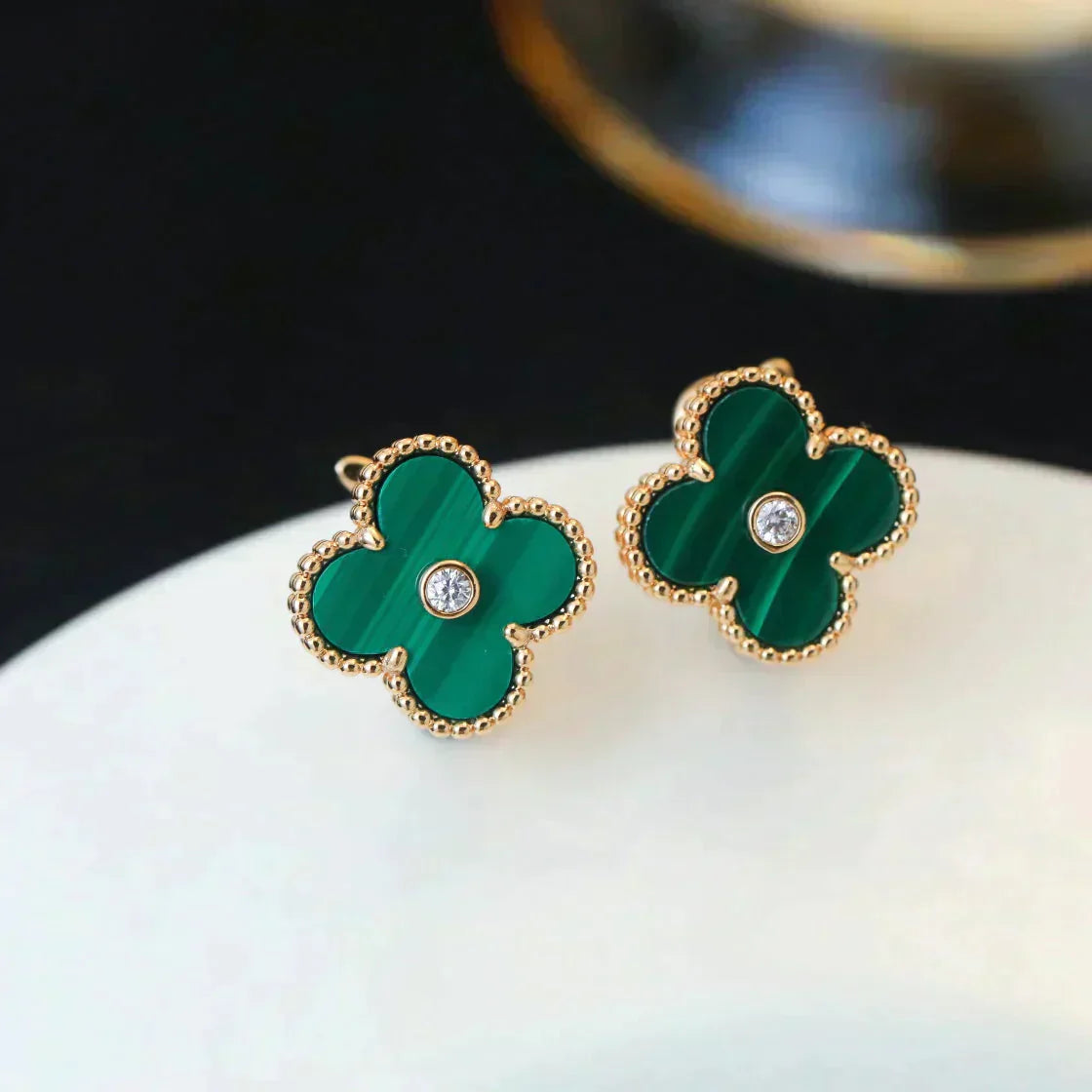 [Lumi Jewellery]CLOVER MEDIUM 1 MOTIFS MALACHITE DIAMOND EARRINGS