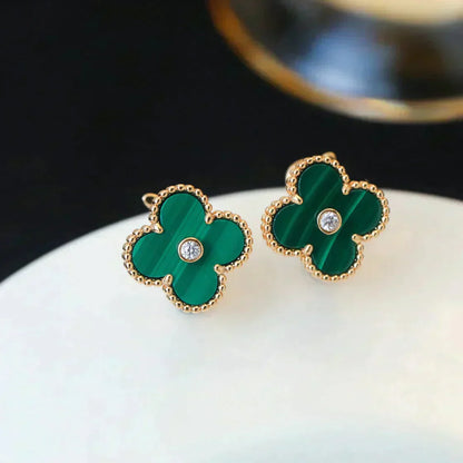 [Lumi Jewellery]CLOVER MEDIUM 1 MOTIFS MALACHITE DIAMOND EARRINGS