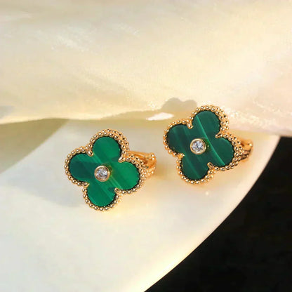 [Lumi Jewellery]CLOVER MEDIUM 1 MOTIFS MALACHITE DIAMOND EARRINGS