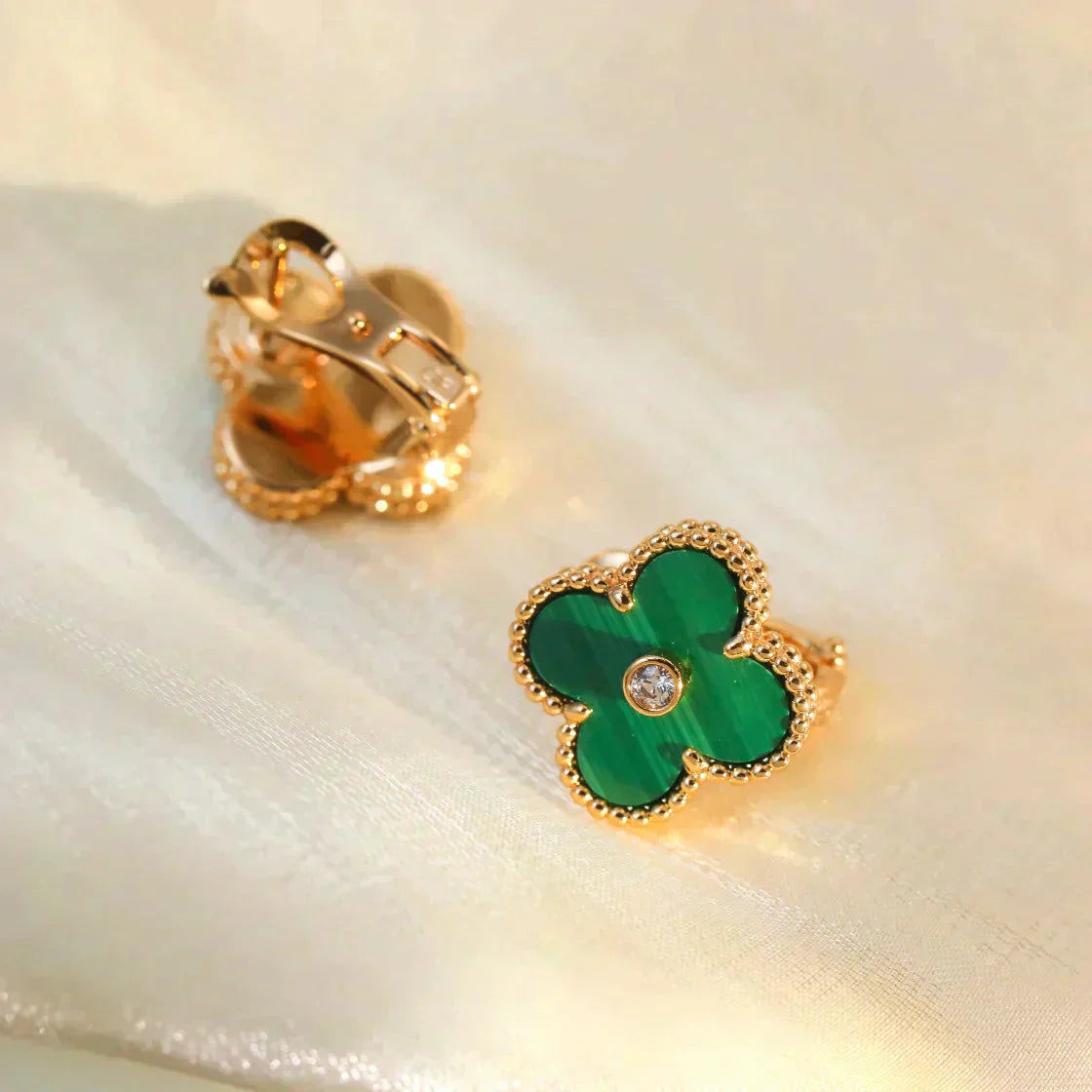 [Lumi Jewellery]CLOVER MEDIUM 1 MOTIFS MALACHITE DIAMOND EARRINGS