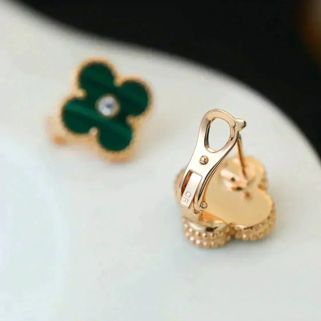 [Lumi Jewellery]CLOVER MEDIUM 1 MOTIFS MALACHITE DIAMOND EARRINGS