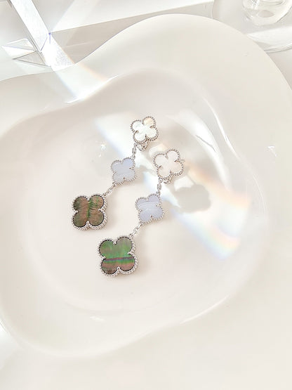 [Lumi Jewellery]CLOVER 3 MOTIFS CHALCEDONY DARK MOP SILVER EARRINGS