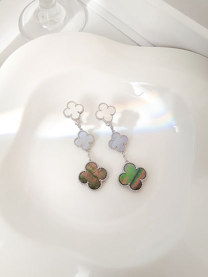 [Lumi Jewellery]CLOVER 3 MOTIFS CHALCEDONY DARK MOP SILVER EARRINGS