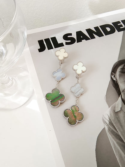[Lumi Jewellery]CLOVER 3 MOTIFS CHALCEDONY DARK MOP SILVER EARRINGS