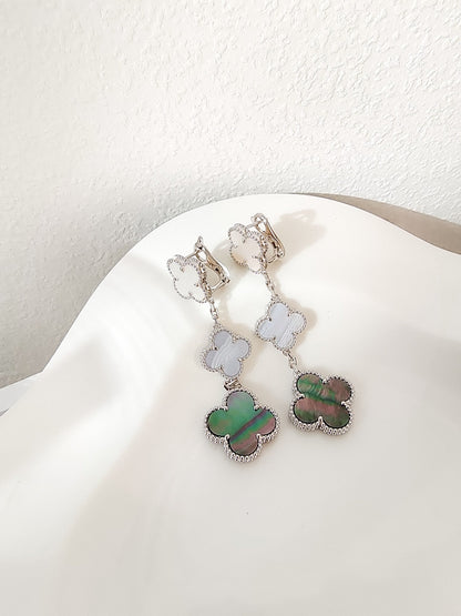[Lumi Jewellery]CLOVER 3 MOTIFS CHALCEDONY DARK MOP SILVER EARRINGS