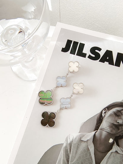 [Lumi Jewellery]CLOVER 3 MOTIFS CHALCEDONY DARK MOP SILVER EARRINGS