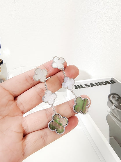 [Lumi Jewellery]CLOVER 3 MOTIFS CHALCEDONY DARK MOP SILVER EARRINGS