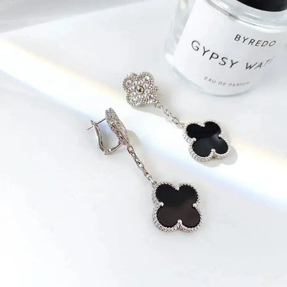 [Lumi Jewellery]CLOVER 2 MOTIFS  DIAMOND ONYX EARRINGS SILVER