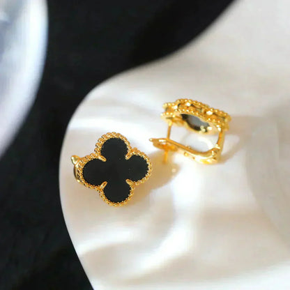 [Lumi Jewellery]CLOVER MEDIUM 1 MOTIFS  ONYX STUD EARRINGS