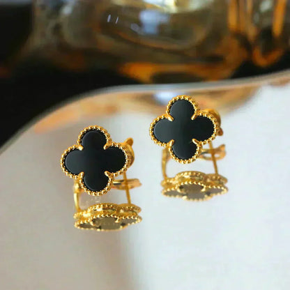 [Lumi Jewellery]CLOVER MEDIUM 1 MOTIFS  ONYX STUD EARRINGS