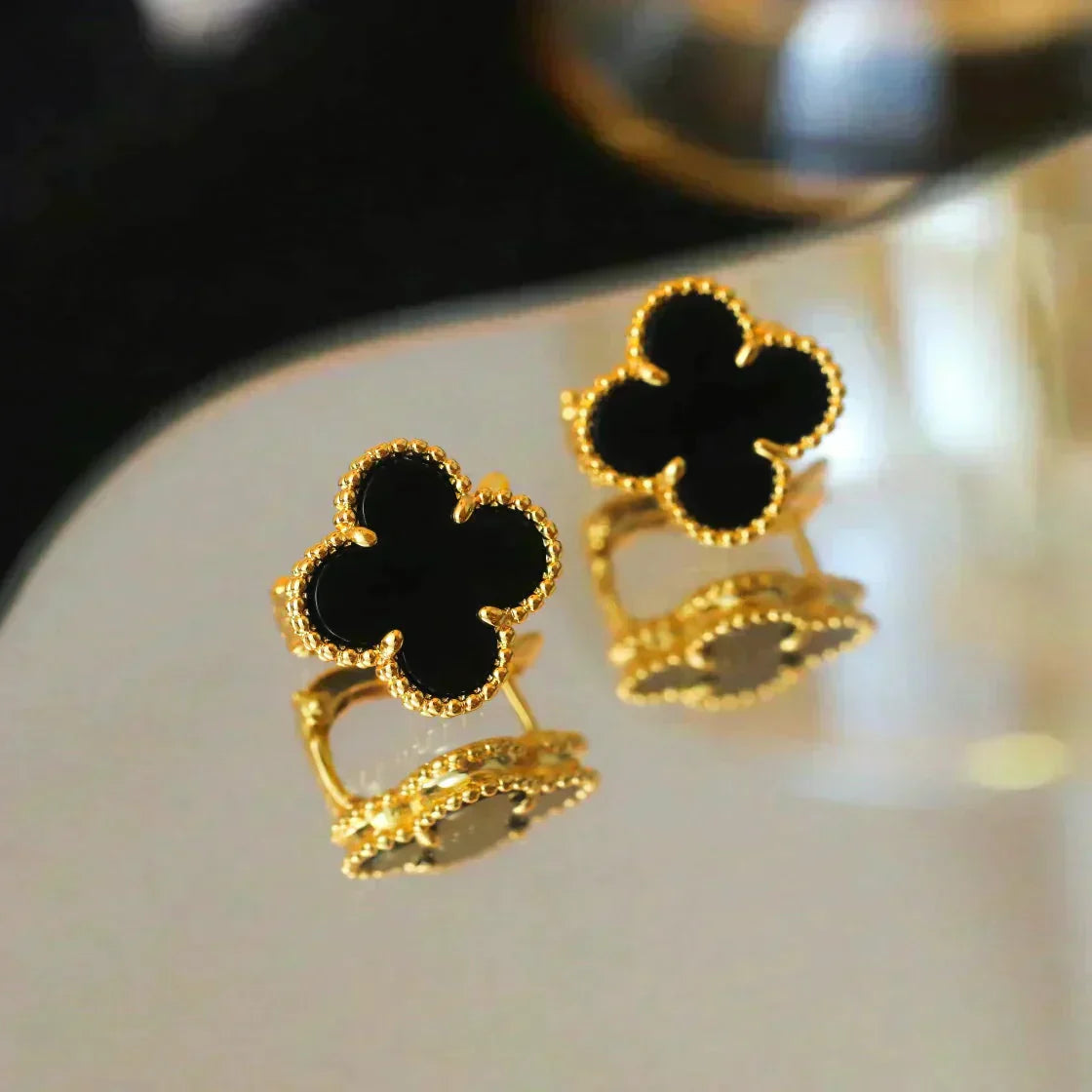[Lumi Jewellery]CLOVER MEDIUM 1 MOTIFS  ONYX STUD EARRINGS