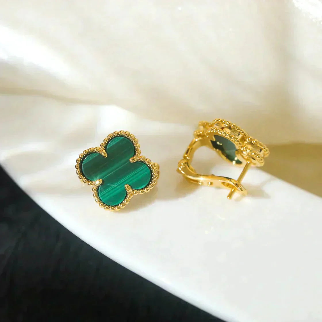[Lumi Jewellery]CLOVER MEDIUM 1 MOTIFS MALACHITE  EARRINGS