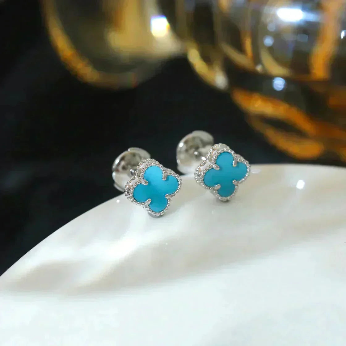 [Lumi Jewellery]CLOVER MINI 9.5MM ONYX STUD EARRINGS SILVER