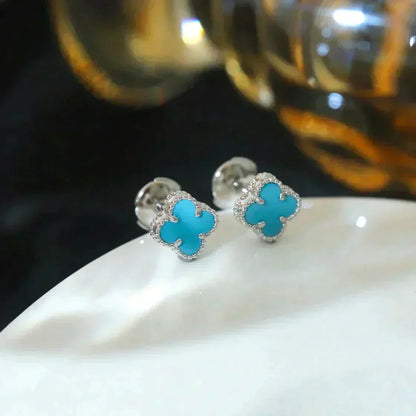 [Lumi Jewellery]CLOVER MINI 9.5MM ONYX STUD EARRINGS SILVER