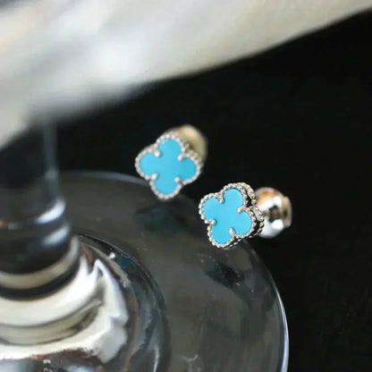 [Lumi Jewellery]CLOVER MINI 9.5MM ONYX STUD EARRINGS SILVER